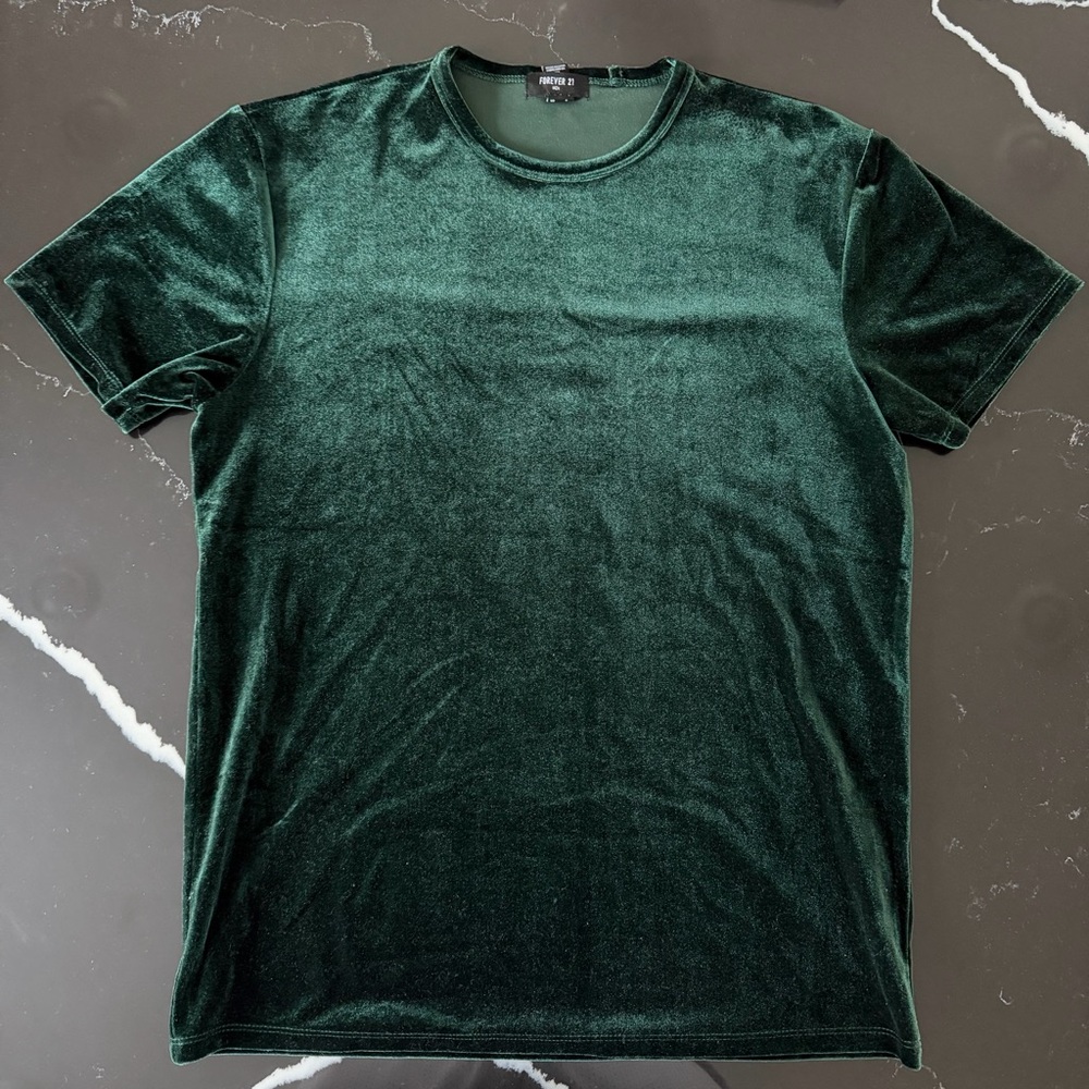 Forever 21 Dark Green Velvet Short Sleeve Tee